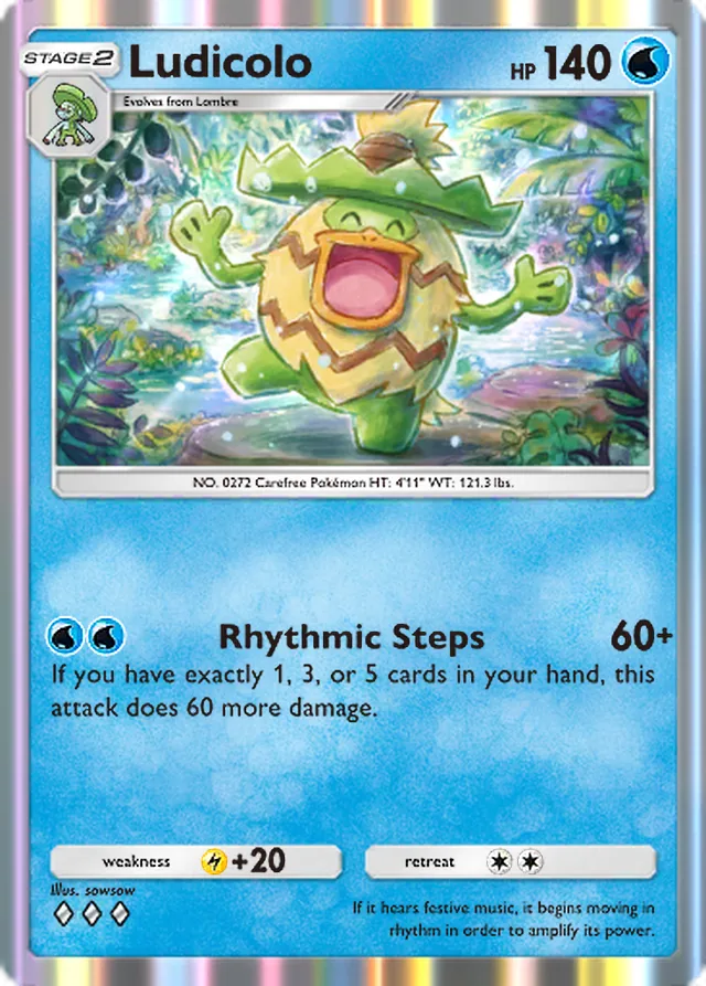 Ludicolo, Mega Rising #055, Stage 2 Water Pokémon, illustrated by sowsow