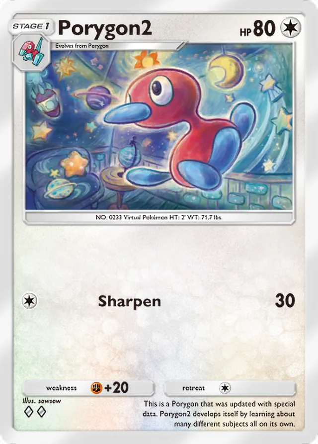 Porygon2, Space-Time Smackdown #128, Stage 1 Colorless Pokémon, illustrated by sowsow