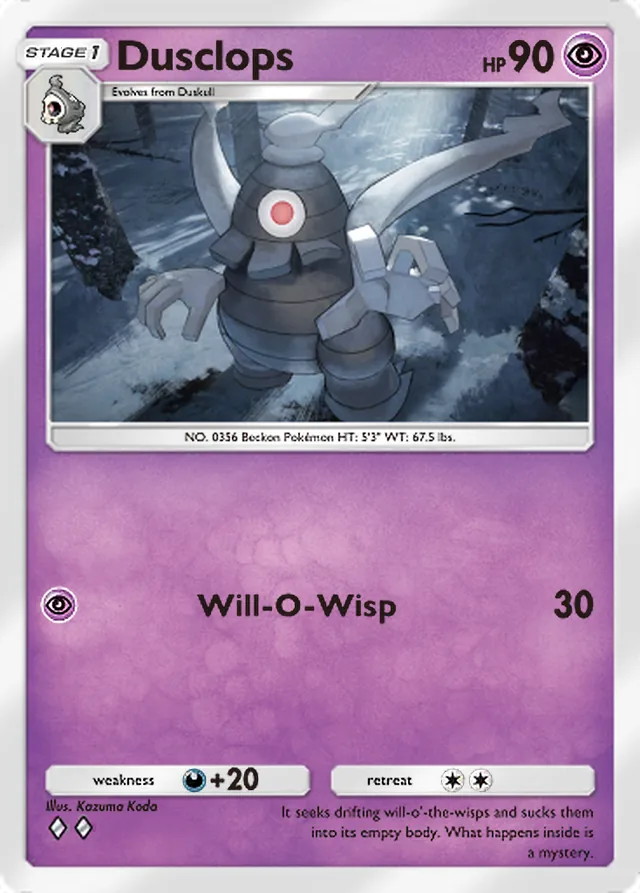 Dusclops, Mega Rising #104, Stage 1 Psychic Pokémon, illustrated by Kazuma Koda