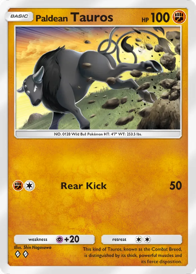 Paldean Tauros, Paldean Wonders #058, Basic Fighting Pokémon, illustrated by Shin Nagasawa