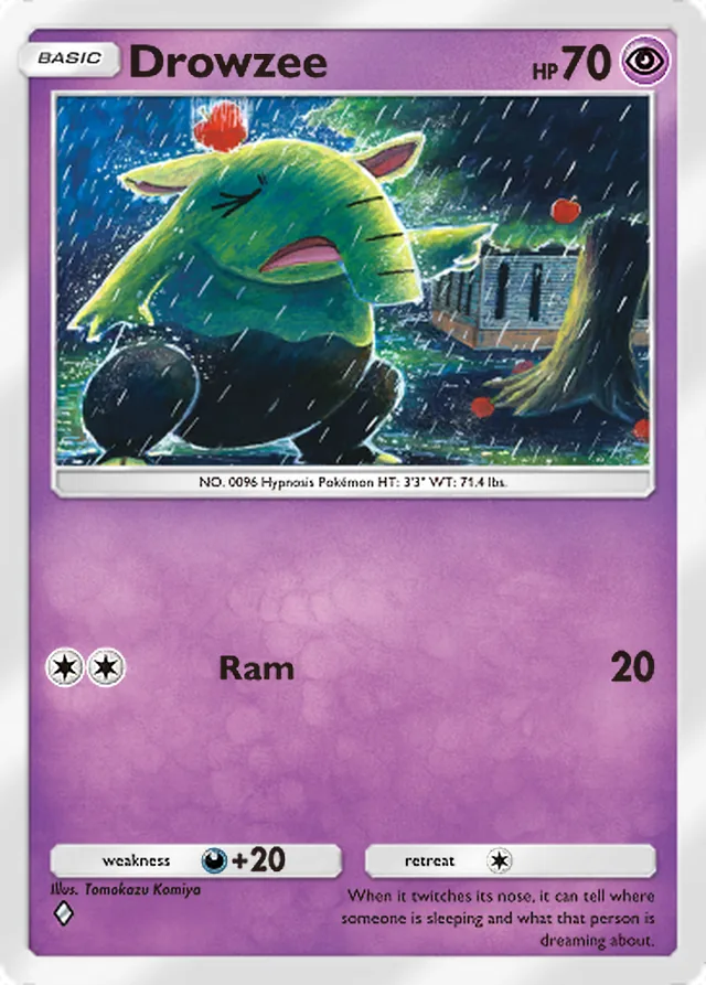 Drowzee, Ruler of the Skies #066, Basic Psychic Pokémon, illustrated by Tomokazu Komiya