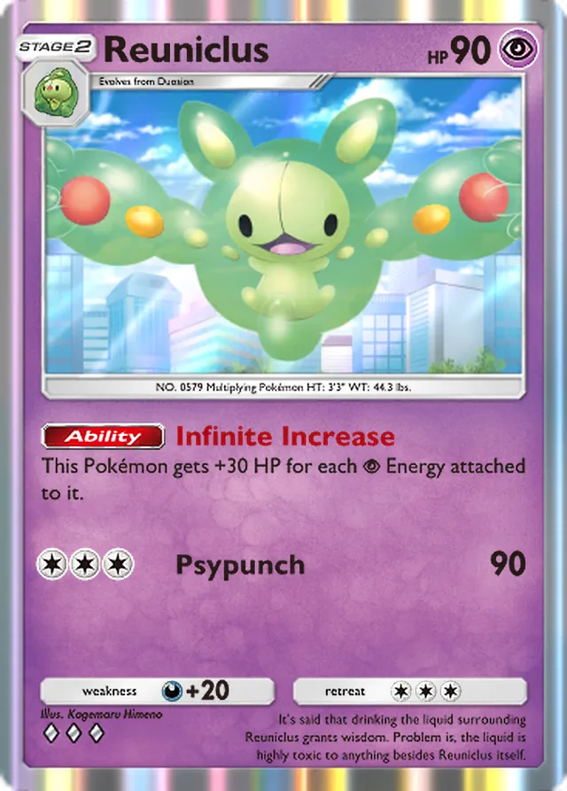 Reuniclus, Crimson Blaze #034, Stage 2 Psychic Pokémon, illustrated by Kagemaru Himeno