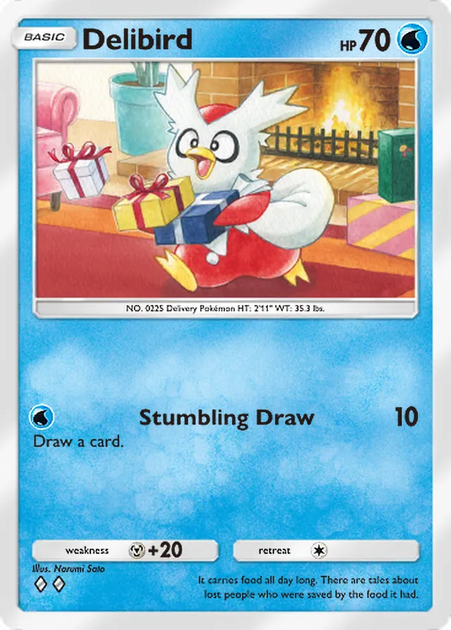 Delibird, Wisdom of Sea and Sky #057, Basic Water Pokémon, illustrated by Narumi Sato