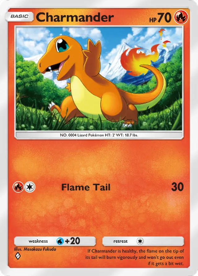 Charmander, Mega Shine #007, Basic Fire Pokémon, illustrated by Masakazu Fukuda