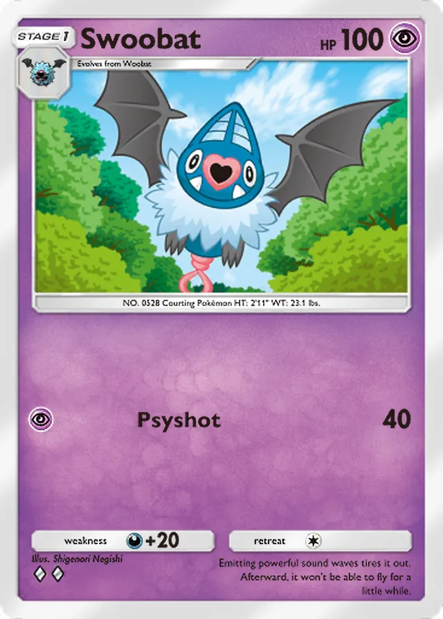 Swoobat, Eevee Grove #030, Stage 1 Psychic Pokémon, illustrated by Shigenori Negishi