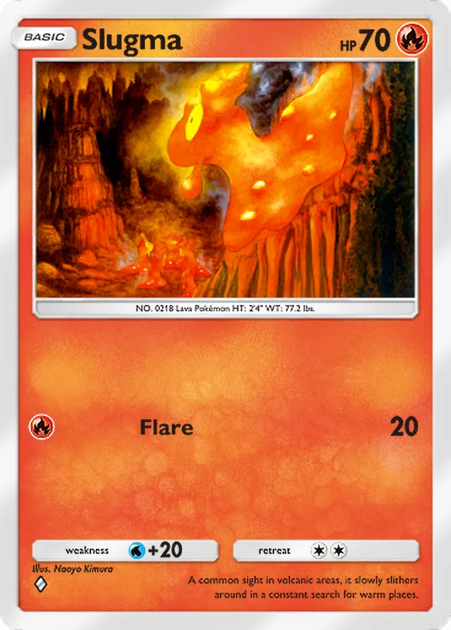 Slugma, Space-Time Smackdown #025, Basic Fire Pokémon, illustrated by Naoyo Kimura