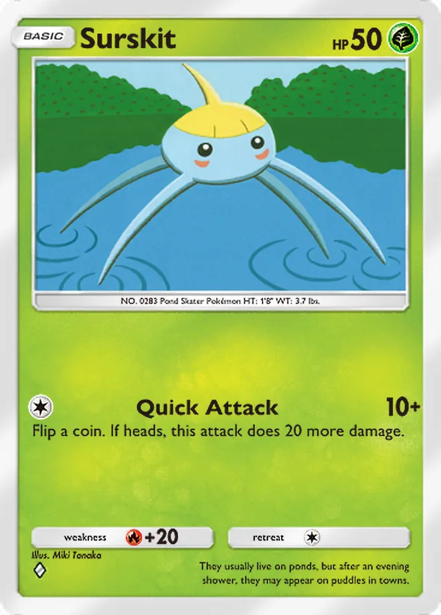 Surskit, Celestial Guardians #003, Basic Grass Pokémon, illustrated by Miki Tanaka