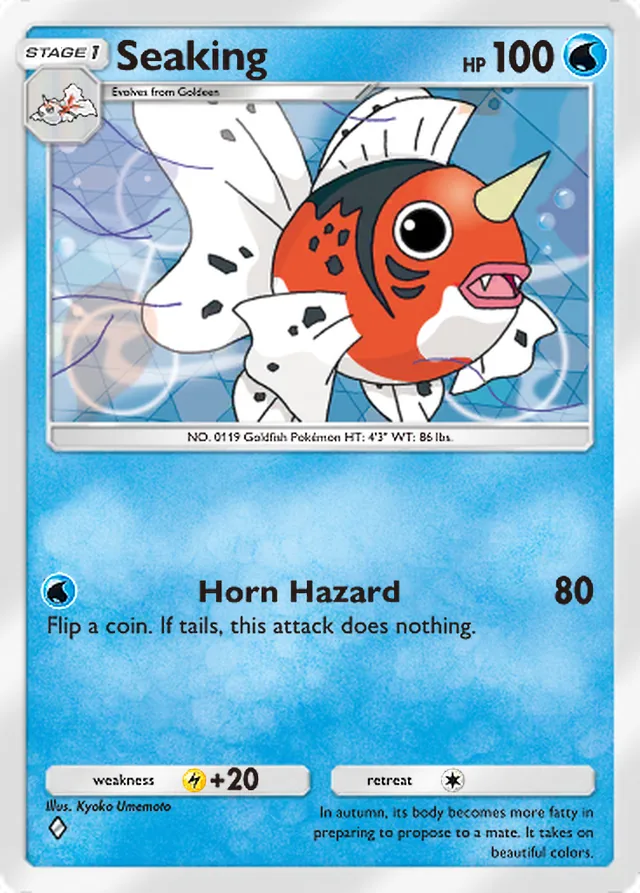 Seaking, Genetic Apex #073, Stage 1 Water Pokémon, illustrated by Kyoko Umemoto