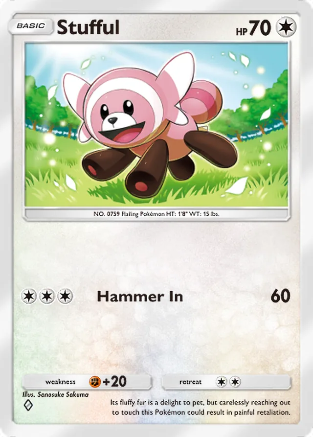 Stufful, Celestial Guardians #138, Basic Colorless Pokémon, illustrated by Sanosuke Sakuma