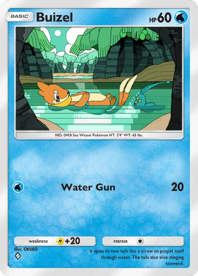 Buizel, Space-Time Smackdown #038, Basic Water Pokémon, illustrated by OKUBO