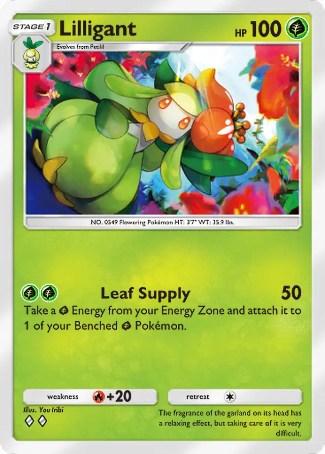 Lilligant, Genetic Apex #030, Stage 1 Grass Pokémon, illustrated by You Iribi