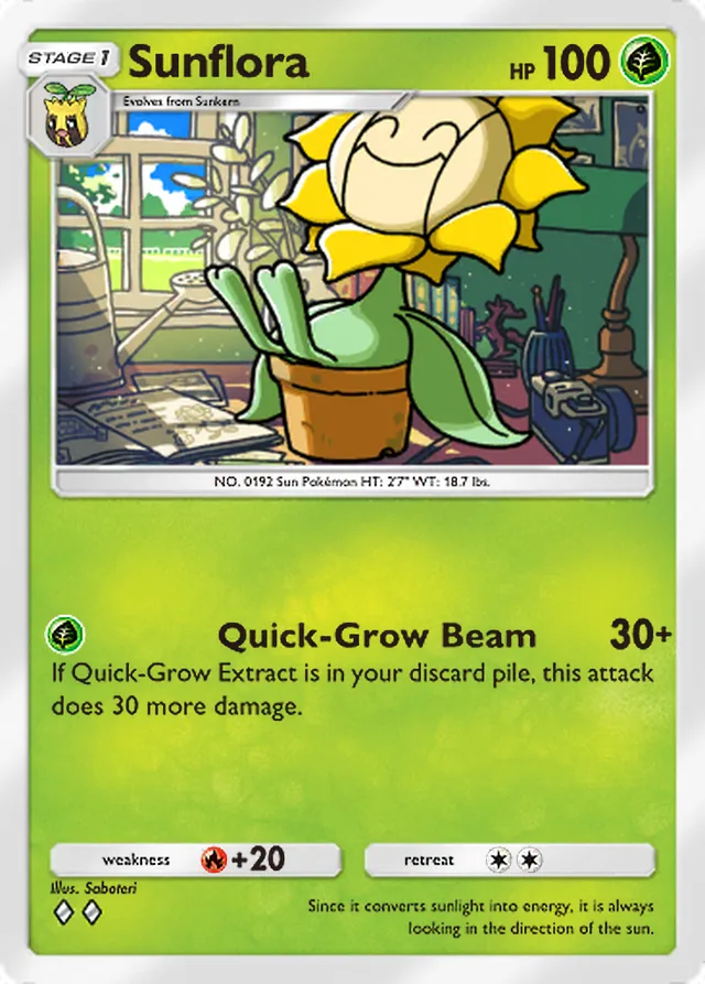 Sunflora, Crimson Blaze #008, Stage 1 Grass Pokémon, illustrated by Saboteri