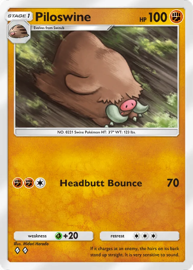 Piloswine, Wisdom of Sea and Sky #097, Stage 1 Fighting Pokémon, illustrated by Midori Harada