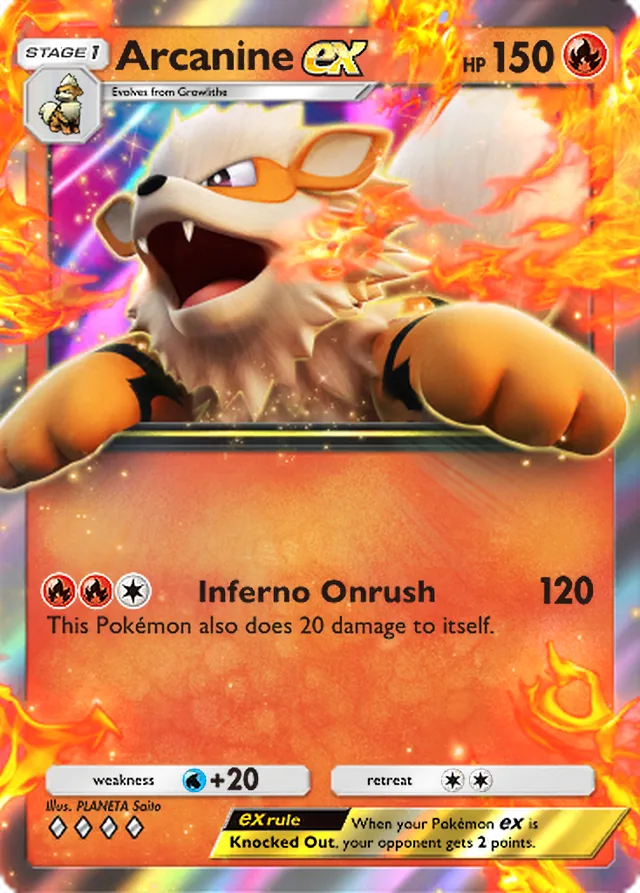 Arcanine ex, Genetic Apex #041, Stage 1 Fire Pokémon, illustrated by PLANETA Saito