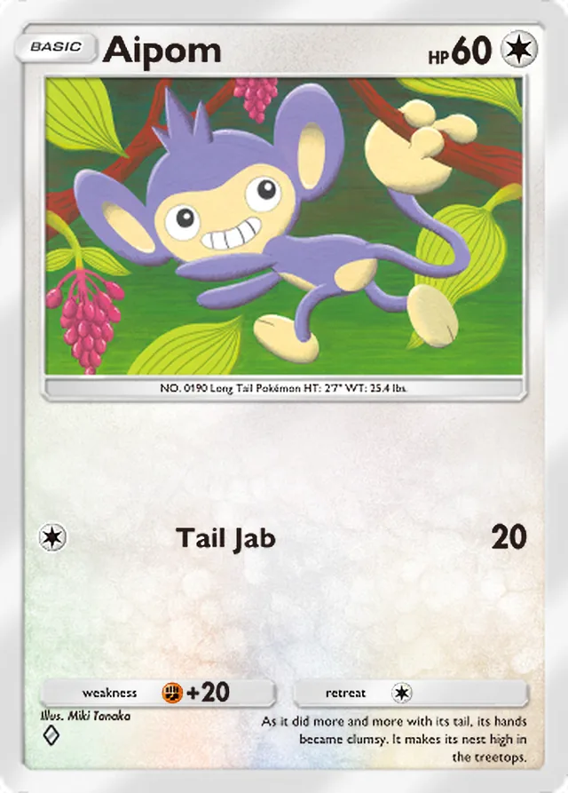 Aipom, Space-Time Smackdown #130, Basic Colorless Pokémon, illustrated by Miki Tanaka