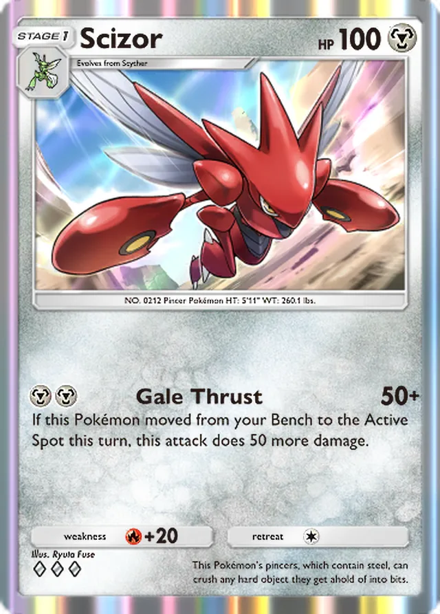 Scizor, Wisdom of Sea and Sky #123, Stage 1 Metal Pokémon, illustrated by Ryuta Fuse