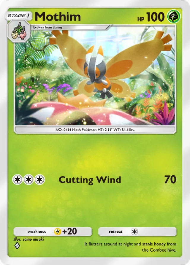 Mothim, Crimson Blaze #010, Stage 1 Grass Pokémon, illustrated by saino misaki