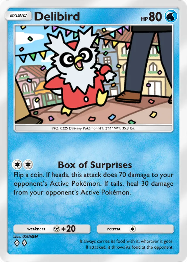 Delibird, Fantastical Parade #032, Basic Water Pokémon, illustrated by USGMEN