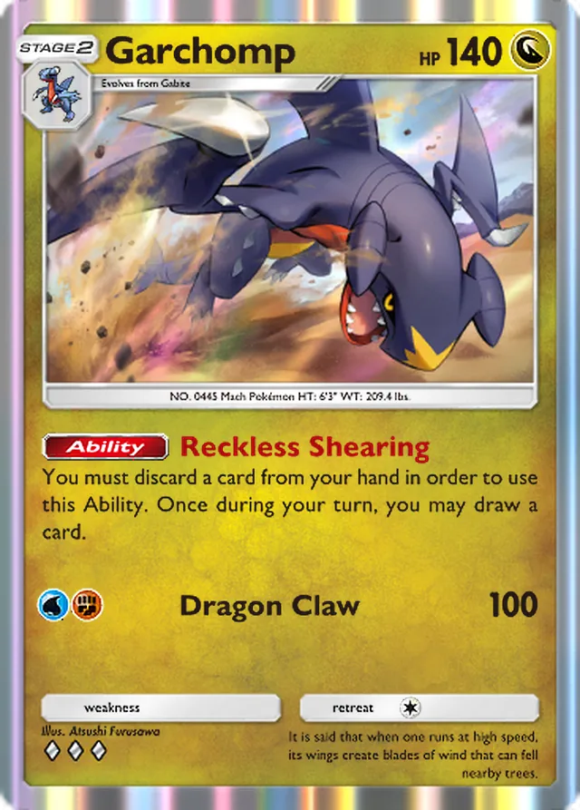 Garchomp, Space-Time Smackdown #123, Stage 2 Dragon Pokémon, illustrated by Atsushi Furusawa