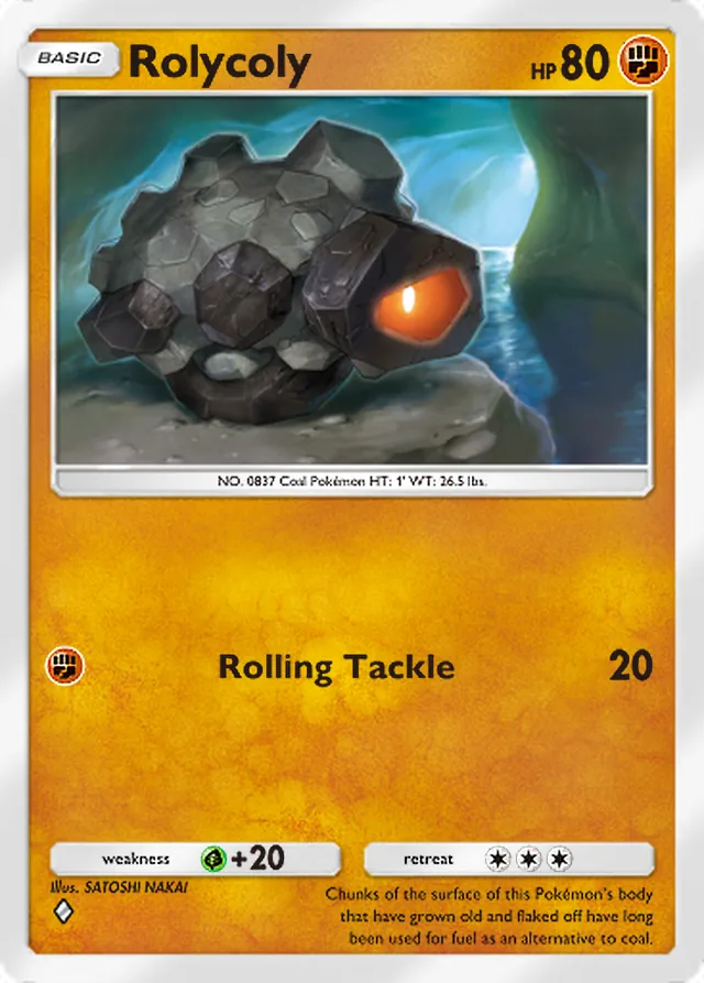 Rolycoly, Pulsing Aura #092, Basic Fighting Pokémon, illustrated by SATOSHI NAKAI