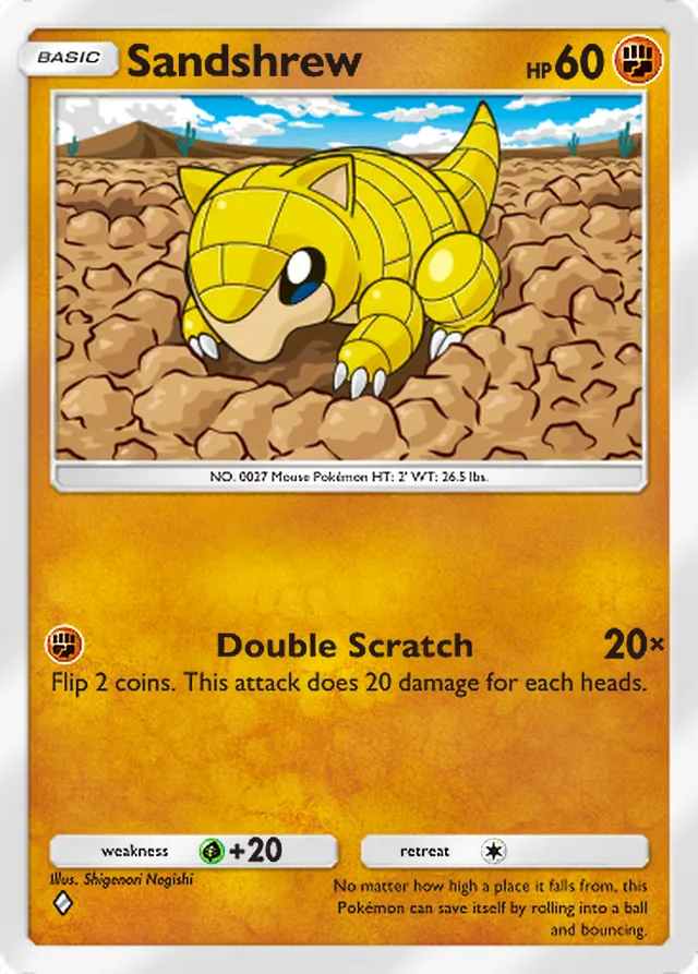 Sandshrew, Fantastical Parade #077, Basic Fighting Pokémon, illustrated by Shigenori Negishi