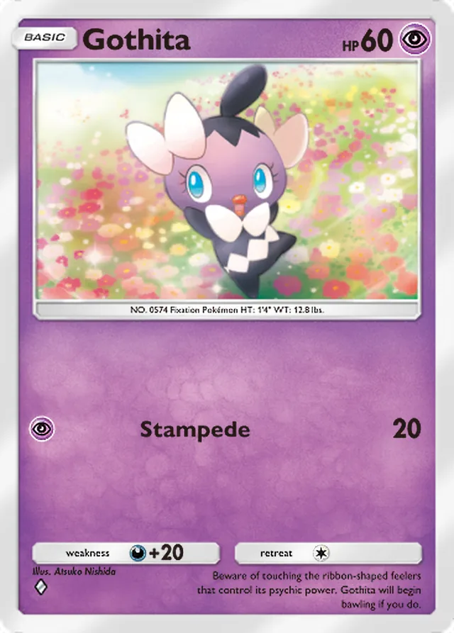 Gothita, Mega Rising #112, Basic Psychic Pokémon, illustrated by Atsuko Nishida