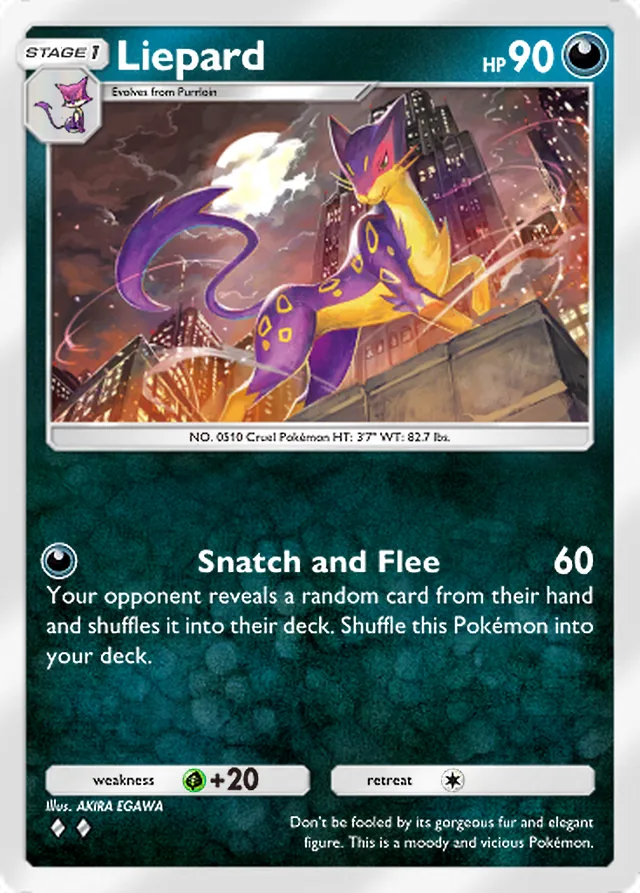 Liepard, Crimson Blaze #048, Stage 1 Darkness Pokémon, illustrated by AKIRA EGAWA