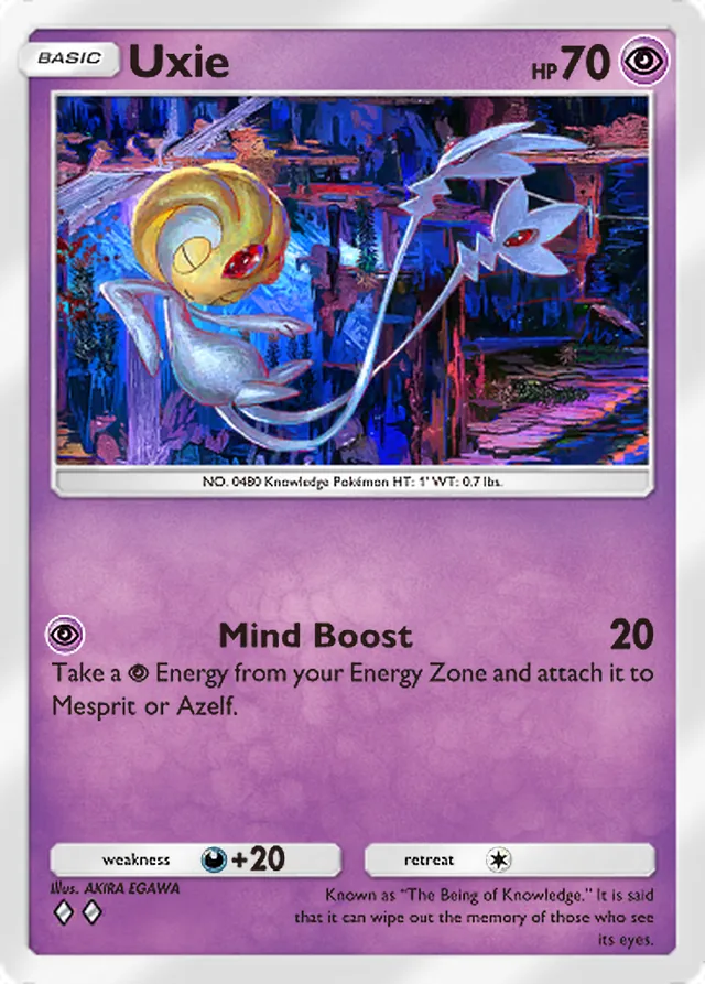 Uxie, Space-Time Smackdown #075, Basic Psychic Pokémon, illustrated by AKIRA EGAWA