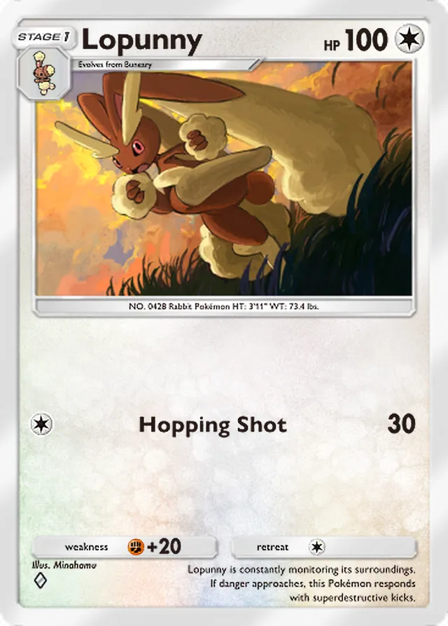 Lopunny, Shining Revelry #067, Stage 1 Colorless Pokémon, illustrated by Minahamu