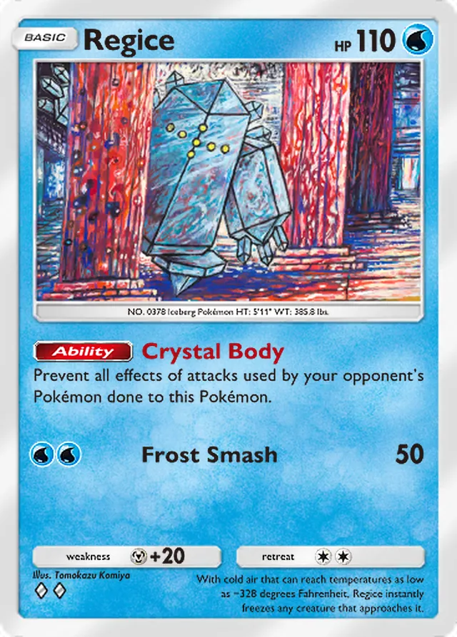 Regice, Space-Time Smackdown #034, Basic Water Pokémon, illustrated by Tomokazu Komiya