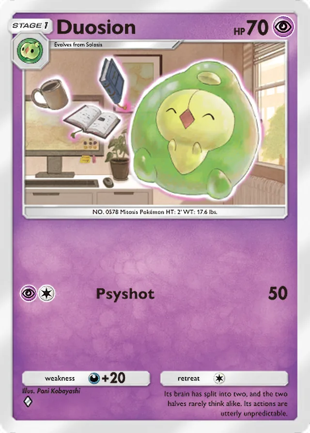 Duosion, Crimson Blaze #033, Stage 1 Psychic Pokémon, illustrated by Pani Kobayashi