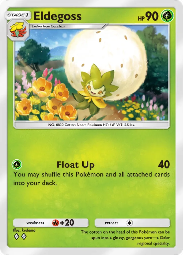Eldegoss, Fantastical Parade #016, Stage 1 Grass Pokémon, illustrated by kodama
