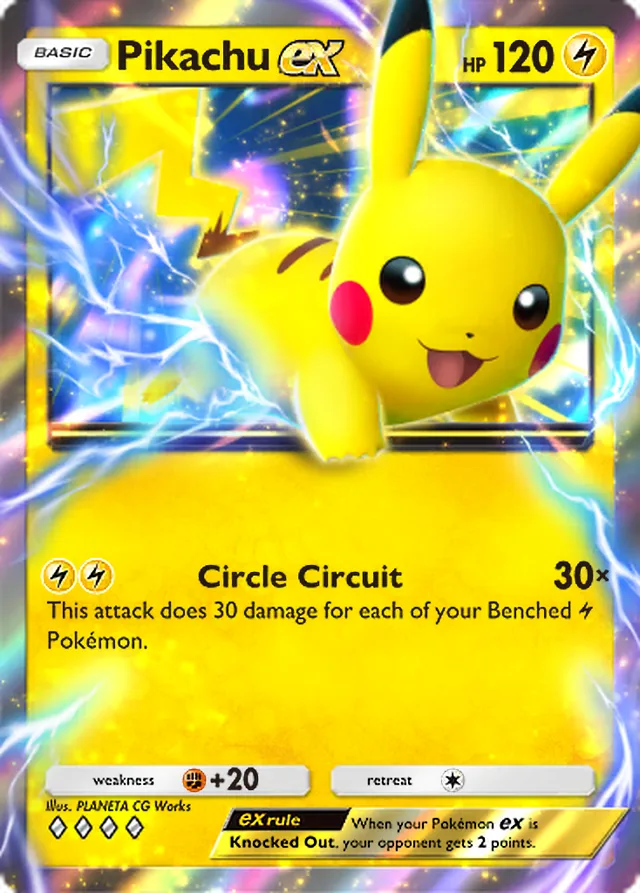Pikachu ex, Genetic Apex #096, Basic Lightning Pokémon, illustrated by PLANETA CG Works
