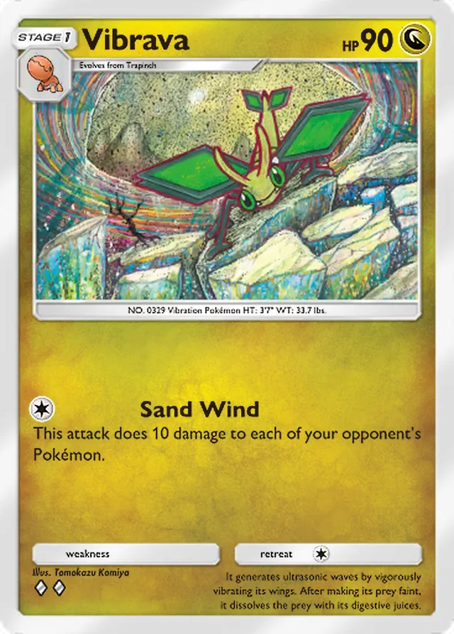 Vibrava, Pulsing Aura #125, Stage 1 Dragon Pokémon, illustrated by Tomokazu Komiya
