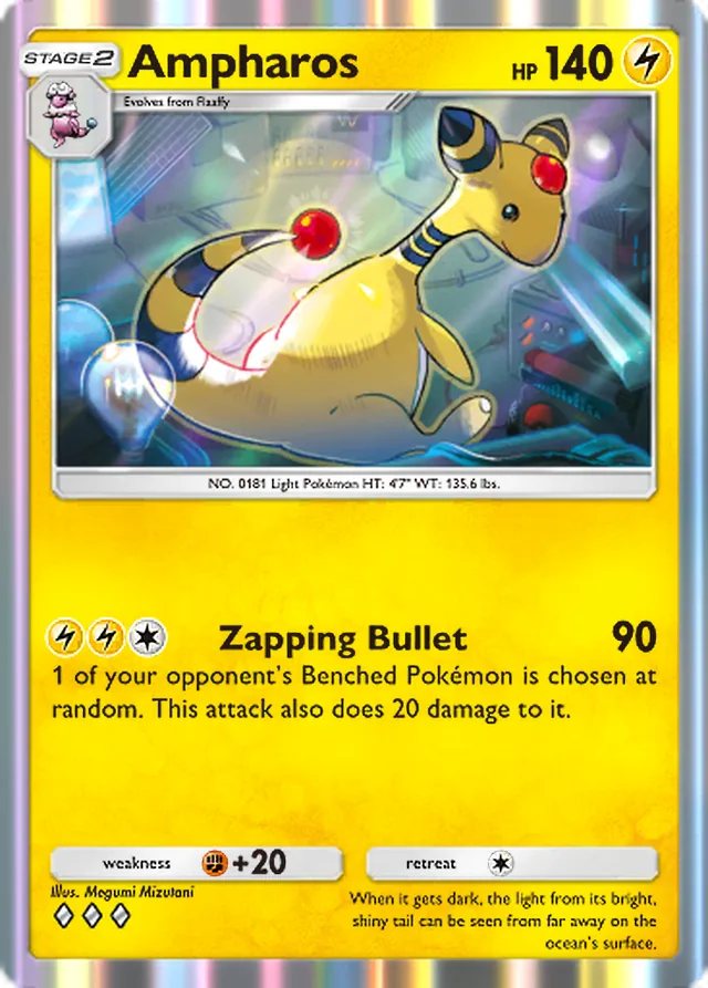 Ampharos, Mega Rising #084, Stage 2 Lightning Pokémon, illustrated by Megumi Mizutani