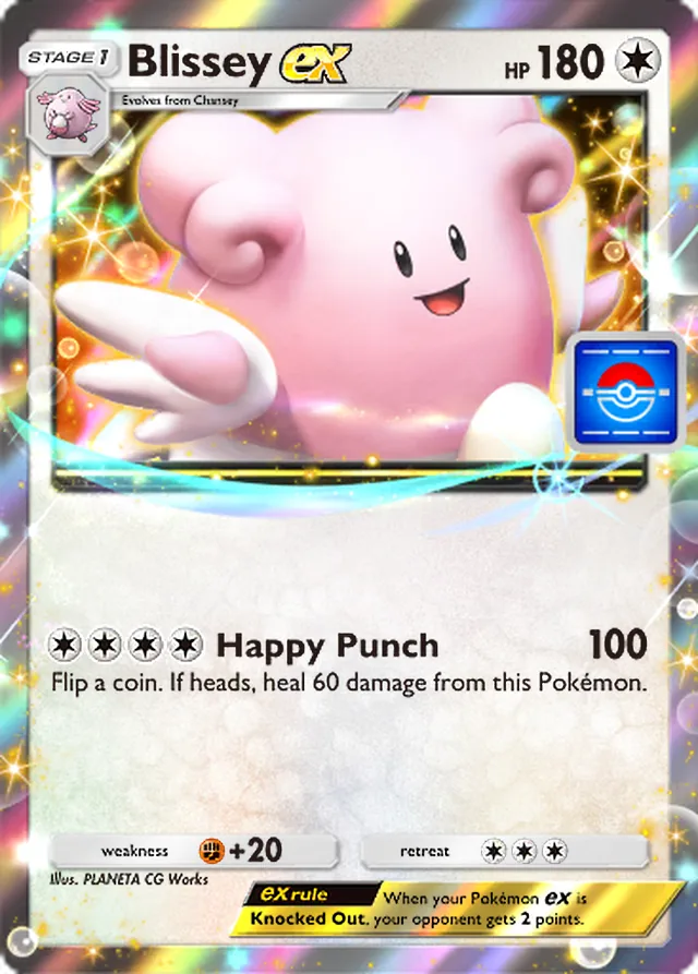 Blissey ex, Promo-A #098, Stage 1 Colorless Pokémon, illustrated by PLANETA CG Works