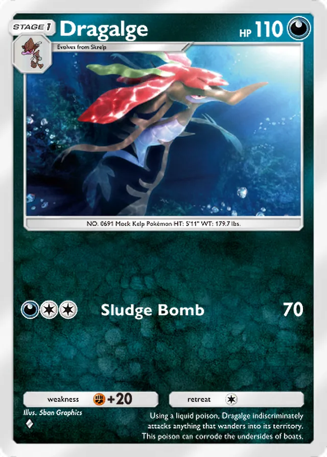 Dragalge, Secluded Springs #054, Stage 1 Darkness Pokémon, illustrated by 5ban Graphics