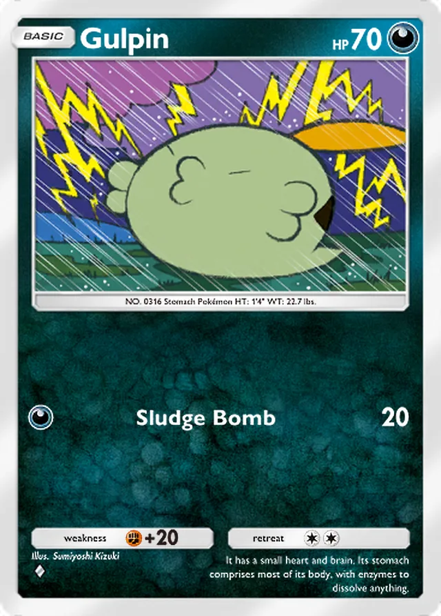 Gulpin, Ruler of the Skies #098, Basic Darkness Pokémon, illustrated by Sumiyoshi Kizuki