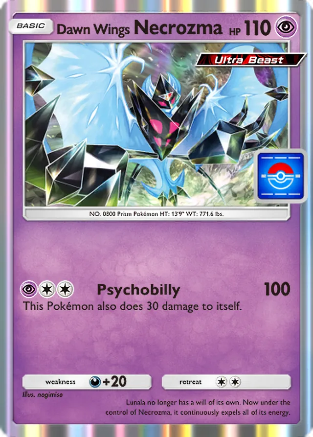 Dawn Wings Necrozma, Promo-A #078, Basic Psychic Pokémon, illustrated by nagimiso
