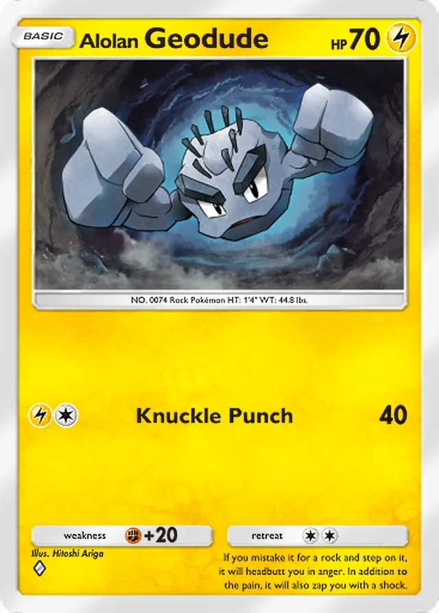Alolan Geodude, Celestial Guardians #059, Basic Lightning Pokémon, illustrated by Hitoshi Ariga