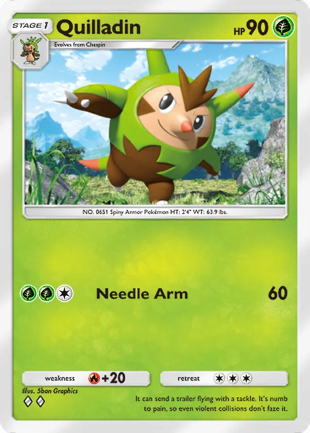 Quilladin, Fantastical Parade #009, Stage 1 Grass Pokémon, illustrated by 5ban Graphics
