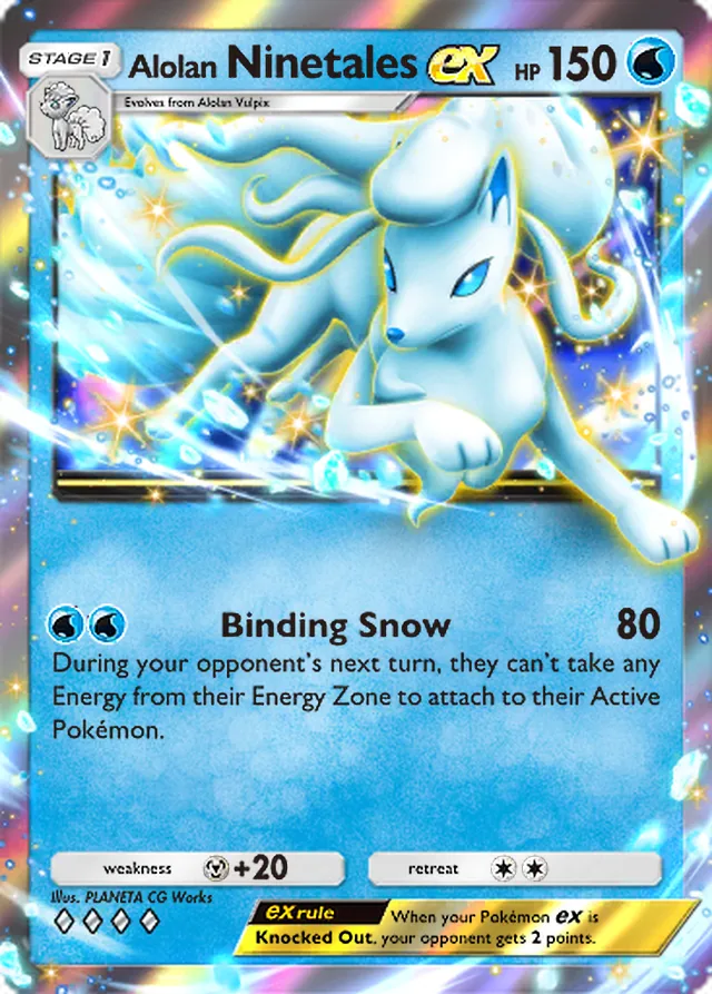 Alolan Ninetales ex, Fantastical Parade #029, Stage 1 Water Pokémon, illustrated by PLANETA CG Works