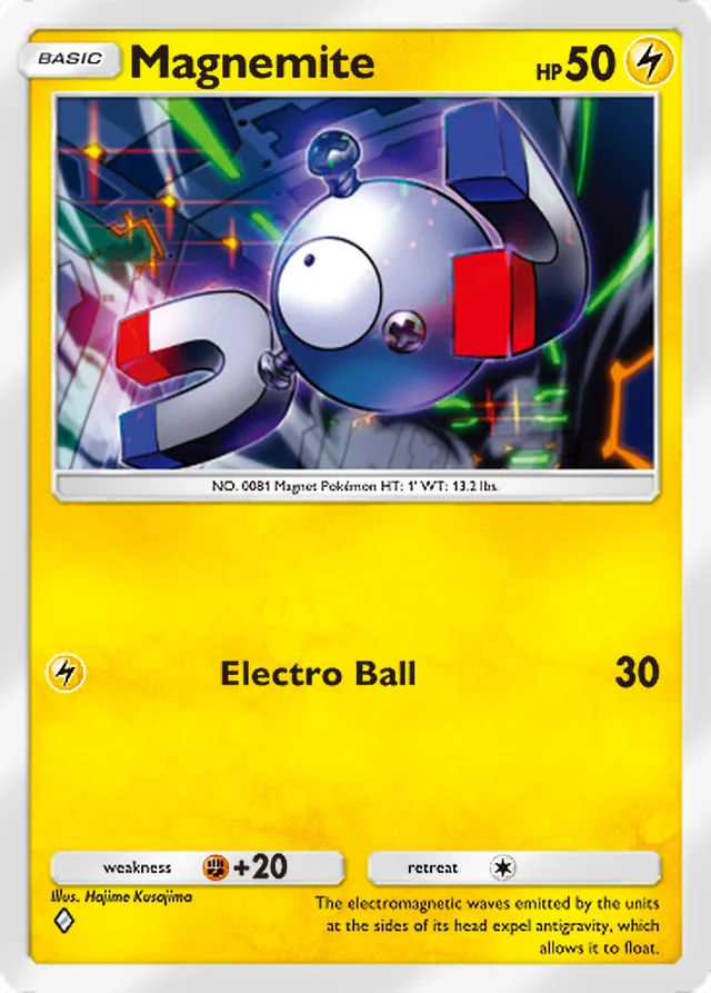 Magnemite, Crimson Blaze #024, Basic Lightning Pokémon, illustrated by Hajime Kusajima