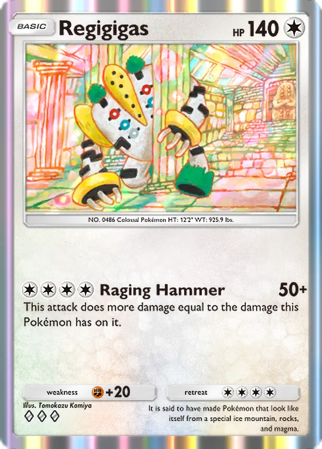 Regigigas, Space-Time Smackdown #143, Basic Colorless Pokémon, illustrated by Tomokazu Komiya