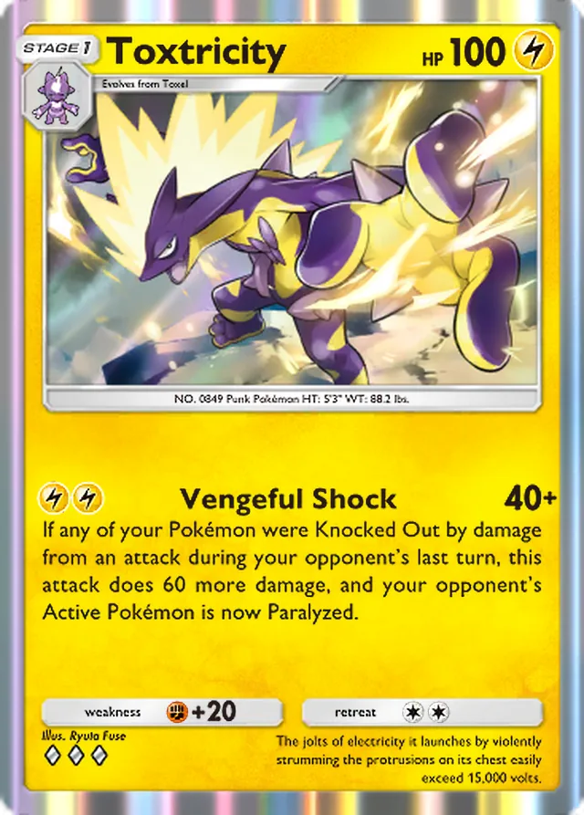Toxtricity, Pulsing Aura #061, Stage 1 Lightning Pokémon, illustrated by Ryuta Fuse