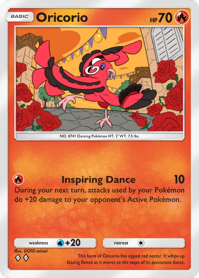 Oricorio, Fantastical Parade #022, Basic Fire Pokémon, illustrated by GOTO minori