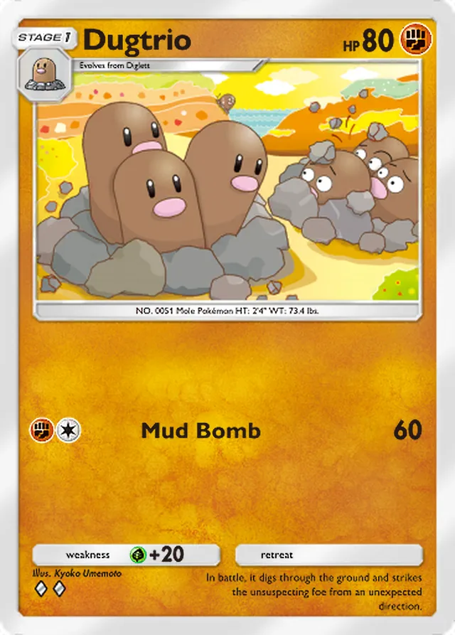 Dugtrio, Mega Shine #034, Stage 1 Fighting Pokémon, illustrated by Kyoko Umemoto