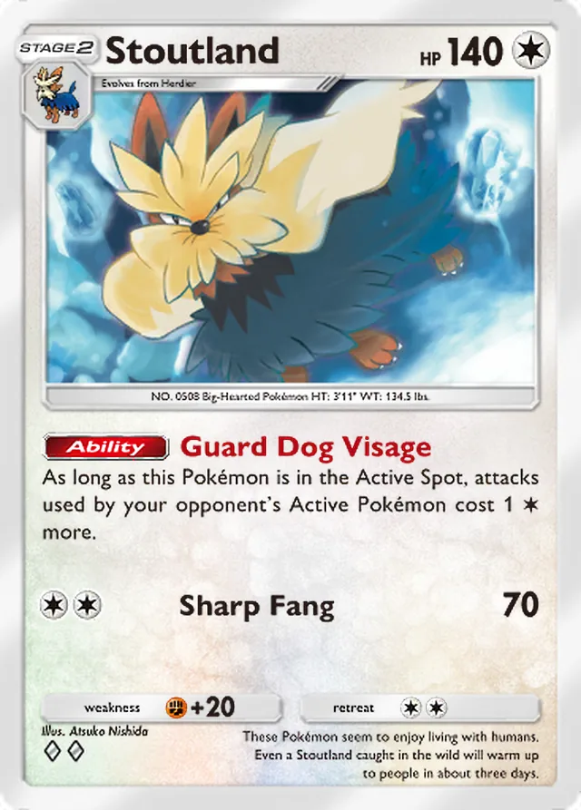 Stoutland, Extradimensional Crisis #056, Stage 2 Colorless Pokémon, illustrated by Atsuko Nishida
