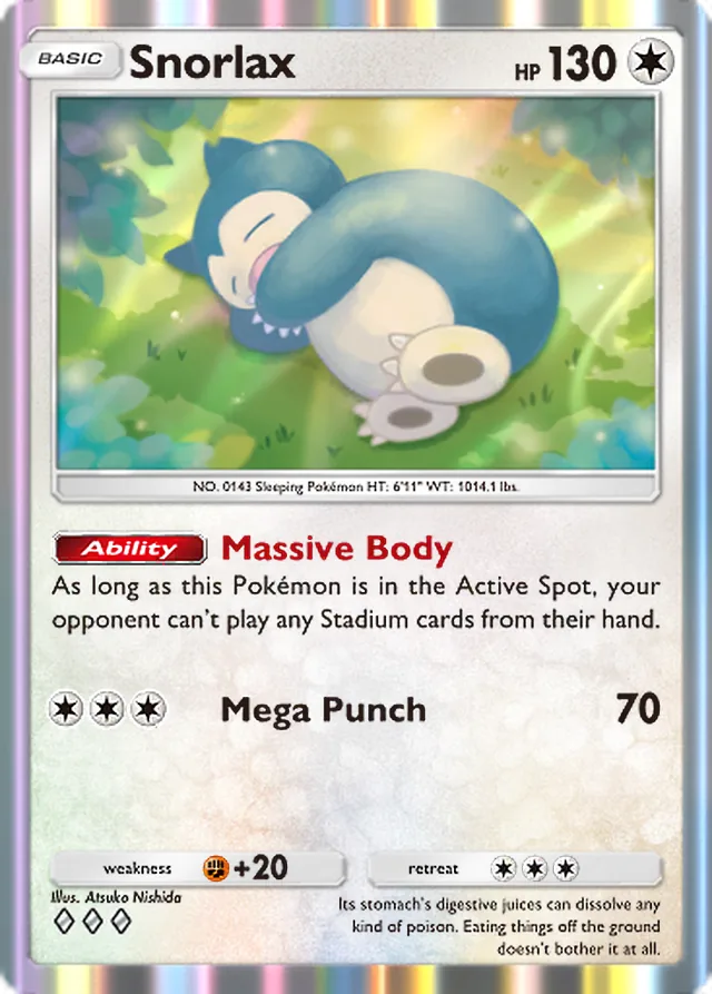 Snorlax, Everyday Wonders #055, Basic Colorless Pokémon, illustrated by Atsuko Nishida