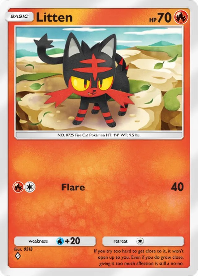 Litten, Eevee Grove #011, Basic Fire Pokémon, illustrated by 0313